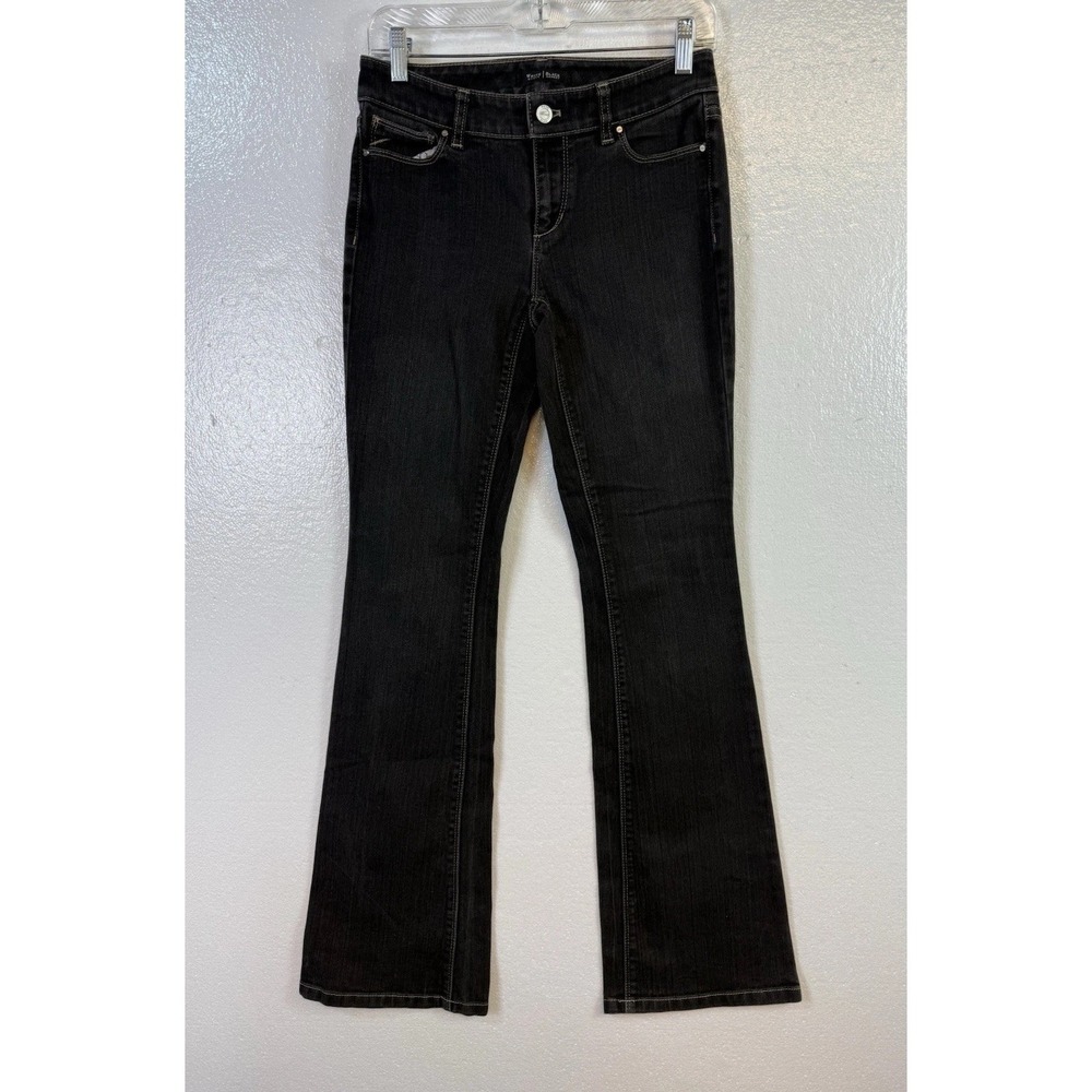 White House Black Market Womens Blanc Skinny Flare Jeans Sz 2L Black Stretch